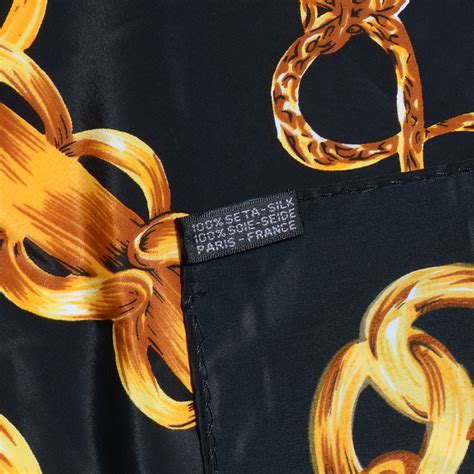 CHANEL Silk 31 Rue Cambon Scarf Black Gold 